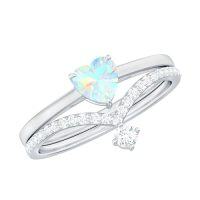 wholesale TOUPOP Personalized Moissanite Opal Wedding Ring Set For Women 925 Sterling Silver Moissanite Bridal Ring Set Engagement Ring Set Anniversary Opal Promise Rings For Her -style_name:A Opal Moissanite Ring