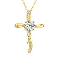 TOUPOP 14K Gold Moissanite Infinity Cross Pendant Necklace-color_name:Yellow Gold