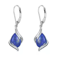 TOUPOP Sterling Silver Gemstone Teardrop Dangle Earrings Women Gifts-color_name:Lapis Lazuli