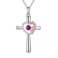 wholesale TOUPOP Cross Necklace For Women Sterling Silver Birthstone Necklace Birth Flower Necklace Christian Gifts Valentines Day Gifts Birthday Holiday Gifts For Her Mom Wife Girlfriend -style_name:Jul