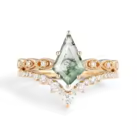 TOUPOP 10k 14k Gold Natural Moss Agate & Moissanite Women's Bridal Ring Set-style_name:C Moss Agate Gold Ring
