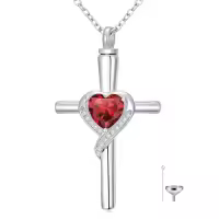 TOUPOP Sterling Silver Crystal Cross Urn Necklace Memorial Keepsake Jewelry-color_name:01-January-Garnet