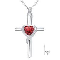 wholesale TOUPOP Cross Urn Necklaces For Ashes Birthstone Cremation Jewelry 925 Sterling Silver Crystal Memorial Keepsake Funeral Jewelry For Women (with Funnel Filler) -color_name:01-January-Garnet
