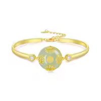 TOUPOP 14K Gold Plated Sterling Silver Jade Bracelet Tree Of Life Lotus Cat Hummingbird Dragonfly Bee Butterfly Jewelry Gift-style_name:Lotus