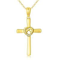 TOUPOP 14K Gold Necklace Women Infinity Heart Rose Sunflower Celtic Cross Pendant-style_name:Heart Cross Necklace-B