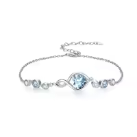 TOUPOP Sterling Silver Infinity Birthstone Bracelet Heart Link Fine Jewelry Gift-color_name:03-March-Aquamarine