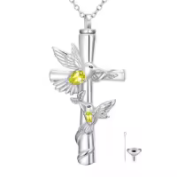 TOUPOP White Gold Plated S925 Sterling Silver Citrine Memorial Urn Necklace-color_name:Hummingbird Cross Urn-Nov