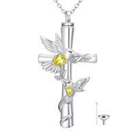 wholesale Hummingbird Cross Urn Necklaces For Ashes Women White Gold Plated S925 Sterling Silver Funnel Filler Memorial Cremation Jewelry With Citrine November Birthstone Xmas Gifts Ideas Sympathy Gifts For Women Loss Of Loved One -color_name:Hummingbird Cross Urn-Nov
