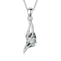 TOUPOP 925 Sterling Silver Oval Gemstone Pendant Necklace Dainty Fine Jewelry-color_name:Moss Agate