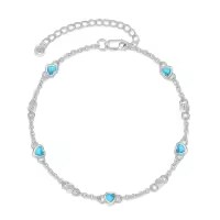TOUPOP 925 Sterling Silver Natural Stone Ankle Bracelet-size_name:Bracelet 7"-9",color_name:Z-Heart Turquoise