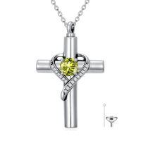 wholesale TOUPOP Cross Urn Necklaces For Ashes Birthstone Cremation Jewelry 925 Sterling Silver Heart Cross Memorial Keepsake Funeral Jewelry For Women (with Funnel Filler) -color_name:08-August-Peridot