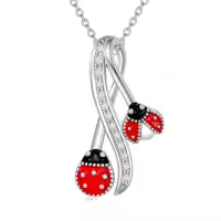 TOUPOP Sterling Silver & Stone Insect Pendant Necklace-style_name:Ladybug