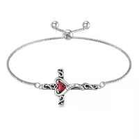 TOUPOP 925 Sterling Silver Birthstone Cross Heart Bracelet For Women-color_name:01-January-Garnet