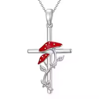 TOUPOP 925 Sterling Silver Sunflower Mushroom Lotus Cross Pendant Necklace-style_name:mushroom