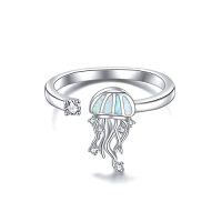wholesale TOUPOP Christmas Gifts For Women S925 Sterling Silver Cute Animals Adjustable Rings For Women Open Ring Finger Rings Birthday Gifts For Women Mom Wife Daughter -style_name:Jellyfish Ring-White