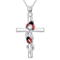 wholesale TOUPOP Cross Necklace For Women 925 Sterling Silver Pendant Butterfly/dragonfly/bee/ladybug/hummingbird Cross Jewelry Christmas Gifts For Her -style_name:Ladybug