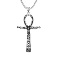TOUPOP 925 Sterling Silver Cross Pendant Necklace For Men Gifts-style_name:E Ankh Cross I