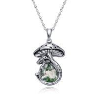 wholesale TOUPOP Mushroom Necklace For Women S925 Sterling Silver Malachite/moss Agate/opal/moonstone/black Onyx Oxidized Mushroom Pendant Jewelry Anniversay Birthday Gifts -style_name:Moss Agate Mushroom