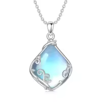 TOUPOP Sterling Silver Teardrop Gemstone Filigree Pendant Necklace-color_name:A-Moonstone