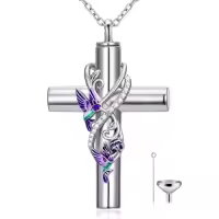 TOUPOP 925 Sterling Silver Butterfly Ladybug Cardinal Dragonfly Bee Hummingbird Cremation Urn Necklace-style_name:Hummingbird