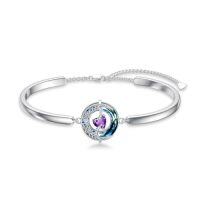 wholesale TOUPOP Birthstone Bracelet For Women 925 Sterling Silver Moon And Star Bangle Bracelet Blue Circle Crystal Jewelry Birthday Christmas Gifts For Women Wife Girlfriend -color_name:02-Amethyst-Feb.