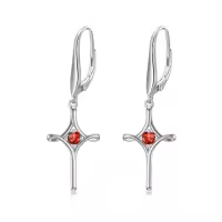 TOUPOP Sterling Silver Birthstone Infinity Cross Dangle Drop Earrings-color_name:07-July-Ruby