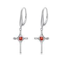 wholesale TOUPOP Birthstone Cross Earrings 925 Sterling Silver Infinity Cross Dangle Drop Earrings Fine Jewelry Birthday Christmas Gifts For Women Her Girlfriend -color_name:07-July-Ruby