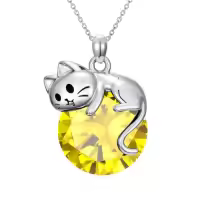 TOUPOP Sterling Silver Cat Birthstone Pendant Necklace Gift for Women-color_name:11-November-Citrine
