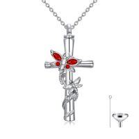 wholesale Dragonfly Cross Urn Necklaces For Ashes Women White Gold Plated S925 Sterling Silver Funnel Filler Memorial Cremation Jewelry With Birthstone Sympathy Christmas Jewelry Gifts For Women Loss Of Loved One -color_name:Dragonfly Cross Urn-Jan