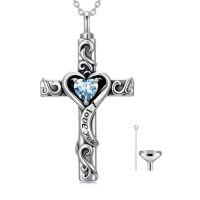 wholesale TOUPOP Cross Urn Necklaces For Ashes Birthstone Cremation Jewelry 925 Sterling Silver Cross Memorial Keepsake Jewelry For Women (with Funnel Filler) -color_name:03-March-Aquamarine
