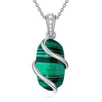 wholesale Necklace For Women 925 Sterling Silver Dainty Gemstone Pendant Fine Jewelry Birthday Christmas Gifts For Women Her -color_name:A-Malachite