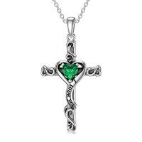 wholesale TOUPOP Birthstone Cross Necklace For Women 925 Sterling Silver Heart Cross Pendant Necklace I Love You Jewelry Anniversary Birthday Christmas Gifts For Her Mom Wife Girlfriend -color_name:05-Emerald-May
