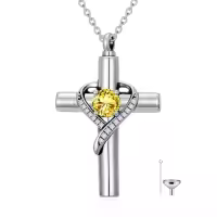 TOUPOP Sterling Silver Birthstone Cross Urn Necklace For Ashes Memorial Keepsake-color_name:11-November-Citrine