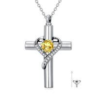 wholesale TOUPOP Cross Urn Necklaces For Ashes Birthstone Cremation Jewelry 925 Sterling Silver Heart Cross Memorial Keepsake Funeral Jewelry For Women (with Funnel Filler) -color_name:11-November-Citrine