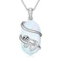 wholesale Opal Mama Bear/panda/cat/koala/sloth/cardinal/unicorn Necklace 925 Sterling Silver Opal Animal Pendant Jewelry Birthday Christmas Gifts Women Her -color_name:Sloth
