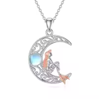 TOUPOP Sterling Silver Stone Animal Pendant Necklace for Women-style_name:Mermaid