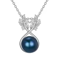 TOUPOP Sterling Silver Black Pearl Tree Of Life Leaf Pendant Necklace-style_name:Black Pearl Pendant-1