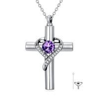 wholesale TOUPOP Cross Urn Necklaces For Ashes Birthstone Cremation Jewelry 925 Sterling Silver Heart Cross Memorial Keepsake Funeral Jewelry For Women (with Funnel Filler) -color_name:02-February-Amethyst