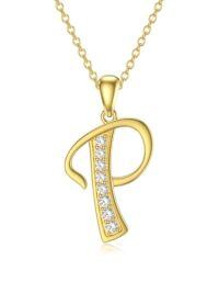 TOUPOP 14K Gold Moissanite Initial Letter Pendant Necklace-style_name:P