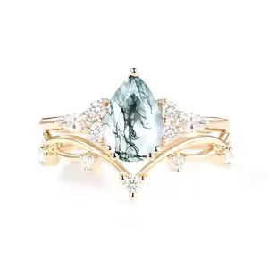 E Moss Agate Gold Ring