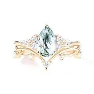 E Moss Agate Gold Ring