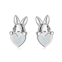 TOUPOP Sterling Silver Crystal Dolphin Butterfly Sea Turtle Frog Axolotl Stud Earrings-style_name:Rabbit Earrings