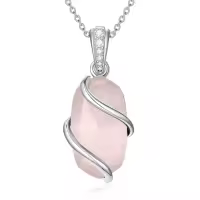 TOUPOP Sterling Silver Gemstone Pendant Fine Jewelry Gift for Women-color_name:A-Rose Quartz