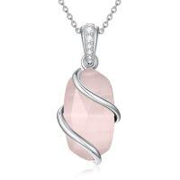 wholesale Necklace For Women 925 Sterling Silver Dainty Gemstone Pendant Fine Jewelry Birthday Christmas Gifts For Women Her -color_name:A-Rose Quartz