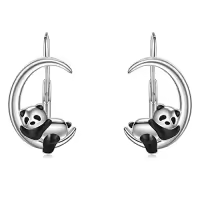 TOUPOP Sterling Silver Moon Animals Dangle Drop Hoop Earrings For Women-style_name:01-Leverback-Panda