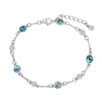 TOUPOP 925 Sterling Silver Natural Stone Ankle Bracelet-color_name:Abalone,size_name:Bracelet 7"-9"