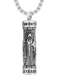 wholesale TOUPOP Saint Urn Necklace For Men Women, 925 Silver Sterling Religion Urn Pendant Cremation Jewelry For Ashes Necklace Memorial Keepsake Jewelry Gifts For Men Father Son -style_name:E01-St Benedict