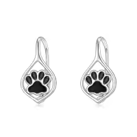 TOUPOP Sterling Silver Leverback Dangle Drop Hoop Earrings For Women-style_name:04-Paw Print