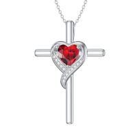 wholesale TOUPOP Birthstone Cross Necklace For Women 925 Sterling Silver Heart Cross Pendant Necklace Birthday Christmas Jewelry Gifts For Her Girlfriend -color_name:01-Garnet-Jan.