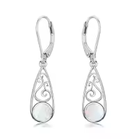 TOUPOP Sterling Silver Celtic Filigree Teardrop Leverback Earrings-style_name:Opal